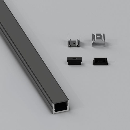 Cubalux LED-Streifen Aluminiumprofil Einfach Schwarz 7x12 Abdeckung Schwarz 2m C-160012