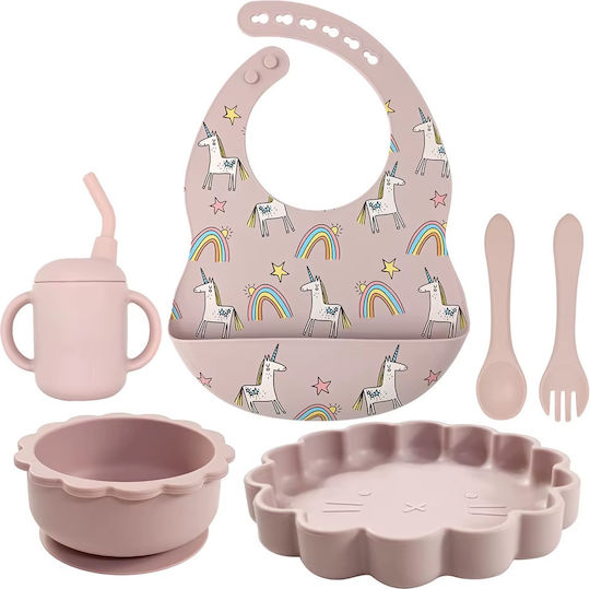 Giggles Co Feeding Set made of Silicone with Non-Slip Base Pink 5pcs for 12+ months