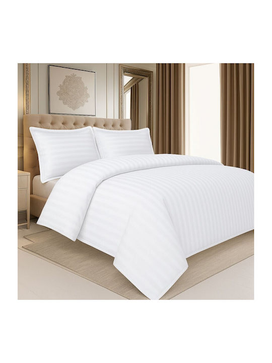 DeLuxe Pucioasa Set Husă de Pilotă Bumbac Dublă cu 2 Fețe de Pernă & 1 Cearsaf 200x220 Alb