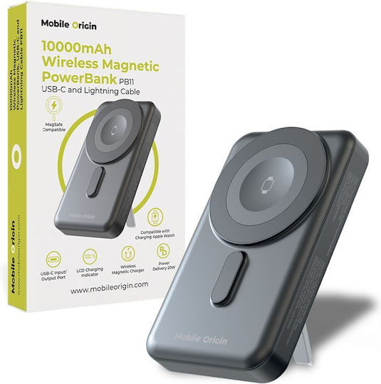 Mobile Origin PB11 MagSafe Power Bank 10000mAh 15W με Θύρα USB-C Power Delivery Μαύρο