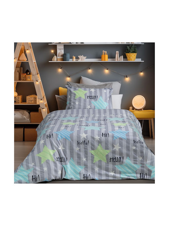 Beauty Home Сет Единично с Ластик Сив, Син 105x200см Beauty Home Сет Единично с Ластик Сив, Син 105x200см