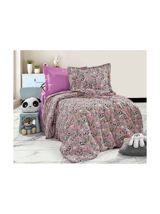 MayHome Set Kinderbettbezug Einzel mit Kissenbezug Baumwolle Lila 160x240cm