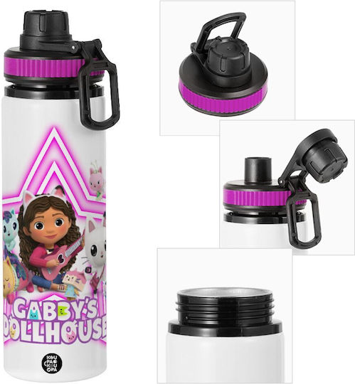 Koupakoupa Gabby Dollhouse Kids Water Bottle Made of Aluminium Gabby with Screw-on Non Spill Cap Purple 850ml