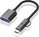 Keendex 2 1 Кабел Конвертор На Данни Line Тип C + Micro Otg Gp91 Черен Usb