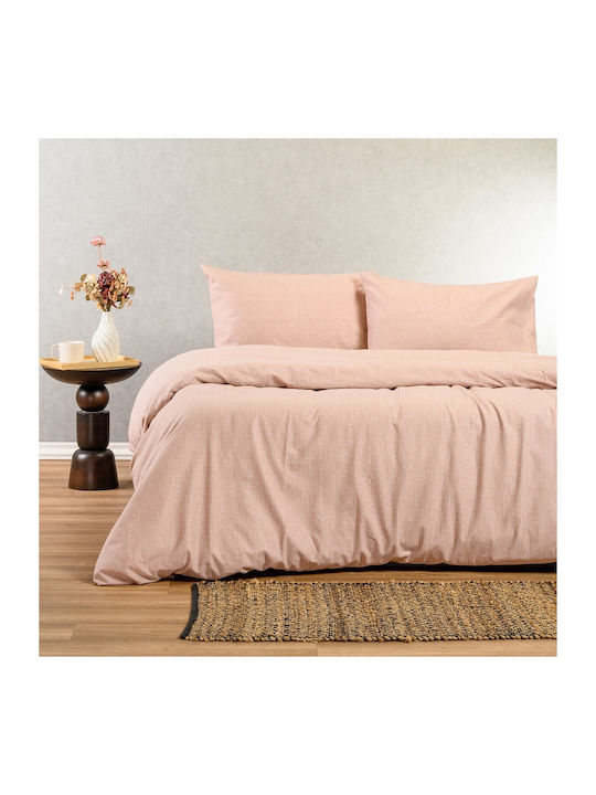 Melinen Melinen Bed Sheet Set with 2 Pillowcases Super-Double with Rubber Hugger 160x200+30cm Pink (3pcs)
