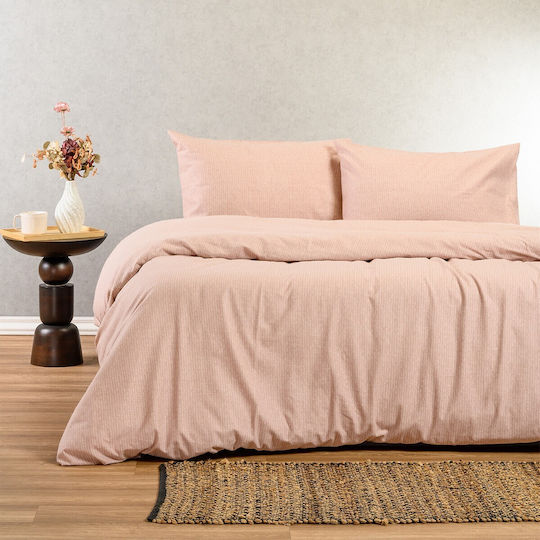 Melinen Melinen Bed Sheet Set with 2 Pillowcases Super-Double with Rubber Hugger 160x200+30cm Pink (3pcs)