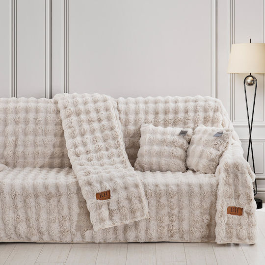 Beauty Home Ριχτάρι Διθέσιου Καναπέ Γούνινο 180x250εκ. Εκρού