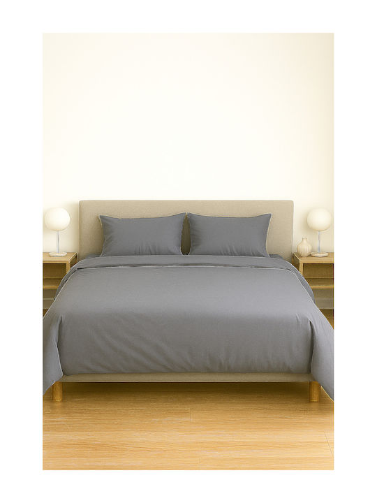Duvet Cover Cotton Single 160x240 Τ180 Γκρι Ραφ
