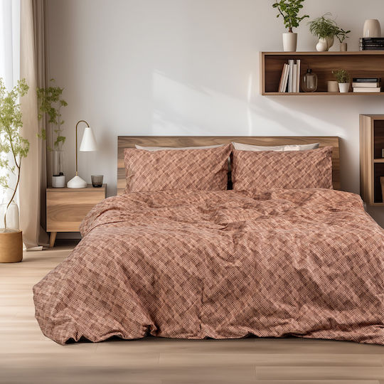 Beauty Home Σετ Παπλωματοθήκη Φανελένια Μονή με Μαξιλαροθήκη 160x240cm Frida Art 12336 Κεραμιδί