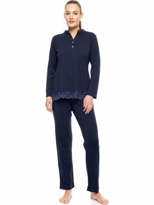 Pink Label Women's Cotton Blue Pyjama Set