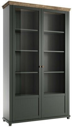 Tolnue 102 Bodenstehend Wohnzimmer Vitrine aus Holz & Metall mit Glas & Beleuchtung Σκούρο Πράσινο 126x42x200cm