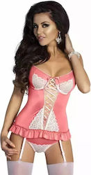 Passion Eve Корсет Дамски Секси Комплект 066527 10-355 2 Части Мек Корсет Танга Дантела L XL Розов