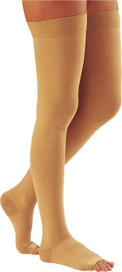 Scudovaris Socken Oberschenkelhoch mit Silikon & Offene Zehen 18-21 mmHg Beige