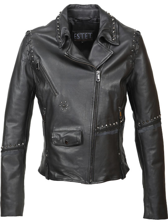 Δερμάτινο Γυναικείο Biker Jacket Μαύρο