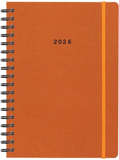 Next Diary 2026 Natural Daily Spiral Orange Elastic 12x17cm Printing Option