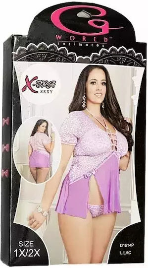 Дамски Секси Комплект Бельо G World 250166 10-248 2 Части Къса Риза + Танга XL/2XL Лилав