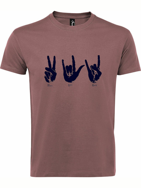 T-shirt Unisex "peace Love Rock" Ancient Pink