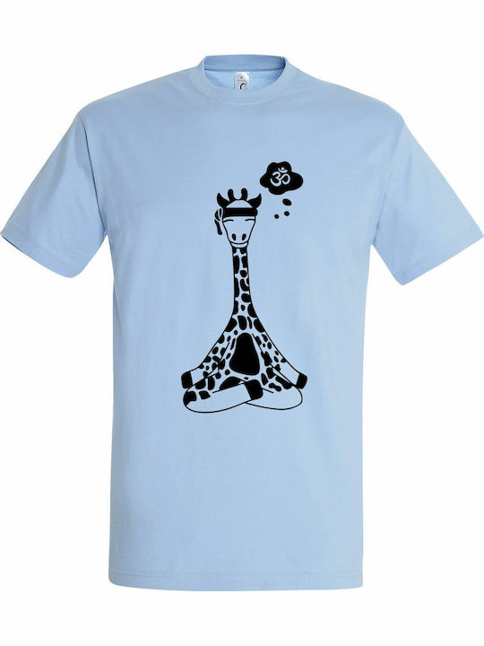 Unisex T-shirt Giraffe Yoga Be Calm Himmelblau