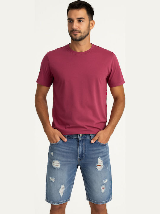 Luciano Faketti Denim Shorts Sandblasted Mixed Blue