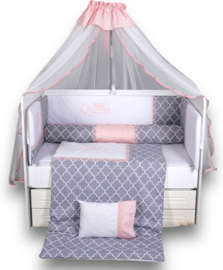 Set Lenjerii Patut Bebe Queen Roz 70 X 130 9 Bucăți