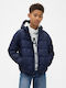Kids Casual Long Windproof Jacket with Hood Blue