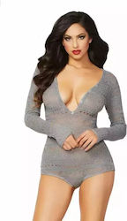 Women's Knitted Bodysuit Seven Til Midnight 277918 10-256 Deep Neckline Decorative Buttons Xl Gray