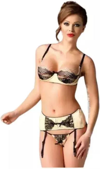 Me Seduce Секси Комплект Еротично Бельо 503875 10-249 Три Части Жълт 2XL/3XL