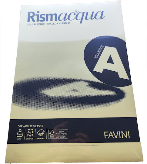 Favini 200 Sheets Rismacqua 140g/m2 Soft Yellow 07 29.7x42 A3