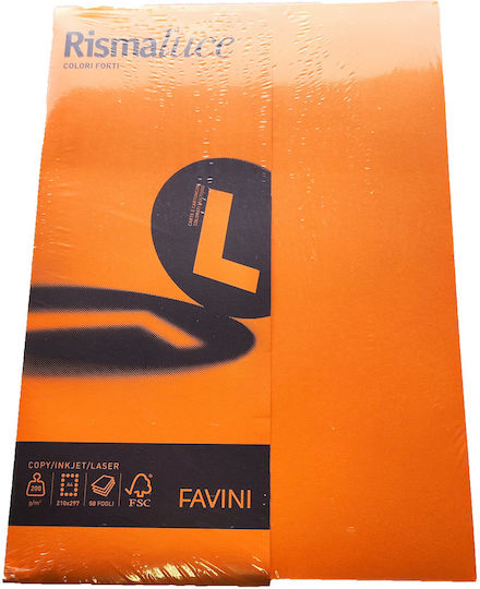Favini 50 Φύλλα Rismaluce 200g/m2 Πορτοκαλί 56 21x29,7 A4
