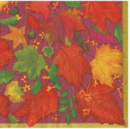 Party Napkins Cocktail Swirling Leaves Burgundy 12.5x12.5cm Caspari 20 Pieces