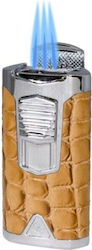 Rocky Patel Statesman Feuerzeug 3xJet Silber-Beige Leder Punch