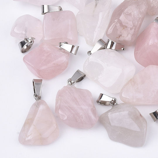 Natürliche Rosa Quarz Edelstahl Anhänger Kette 15–35mm 4 Stück