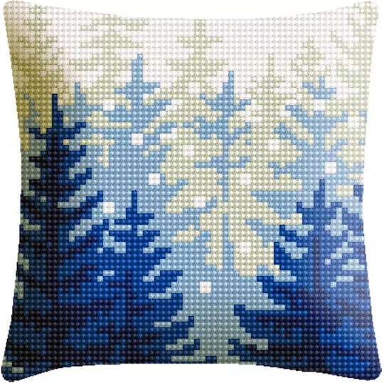 Complete Embroidery Cushion Kit Blue Forest Printed Canvas Smyrna 42cm X 42cm