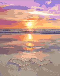 Kreatives Flamingo Linien Malset Nach Zahlen 40x50cm Sonnenuntergang Am Meer Herzen Im Sand Fys040