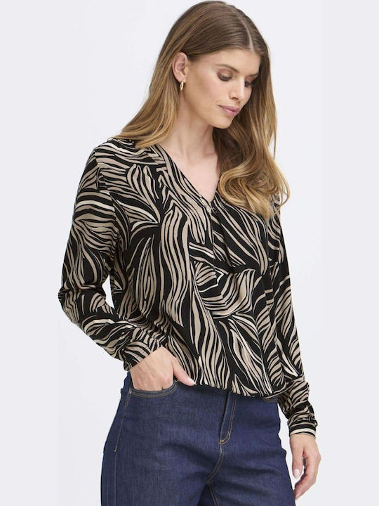 Fransa Women's Blouse with V Neckline Black