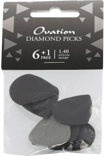 Ovation Pick Diamond Grip Picks Nylon Sharp Tip 1.40 Mm Onyx Black