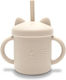 Lorelli Baby Cup with Handle and Straw made of Silicone Beige for 9m+m+