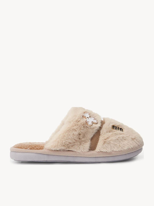 Beige Fur Slippers Decorative Elements