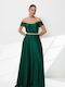 Maxi Φόρεμα για Γάμο / Βάπτιση Σατέν Off-Shoulder Πράσινο