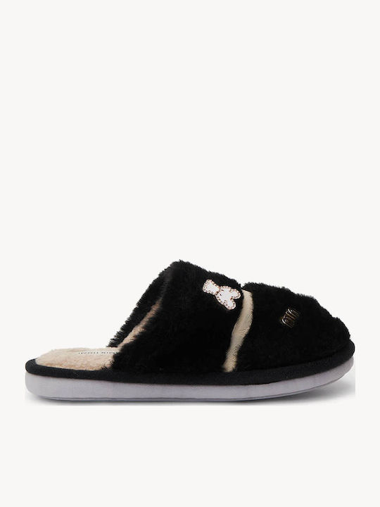 Black Fur Slippers Decorative Elements