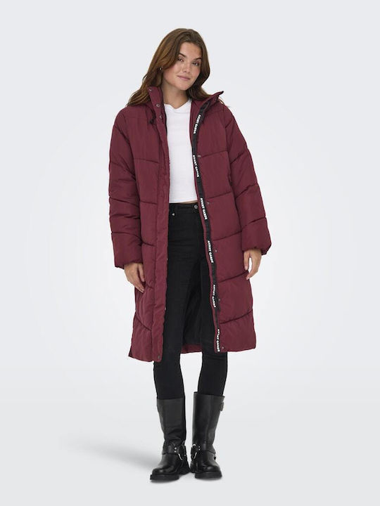 Lang Damen Puffer Jacke Wasserdicht für Winter Burgundy