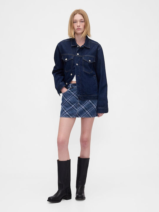 Τζιν Mini Φούστα Καρό Dark Blue Indigo
