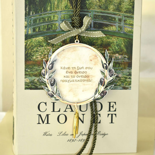 LiebeQueen Lucrat manual Suspendata Amulet Ramură de măslin Auriu din Lemn 1buc