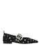 Leather Pointy Ballerinas With strap Black