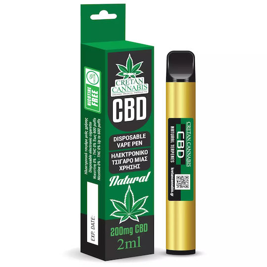 Cretan Cannabis Електронна Цигара за Еднократна Употреба Natural без Никотин 2мл с 200мг CBD
