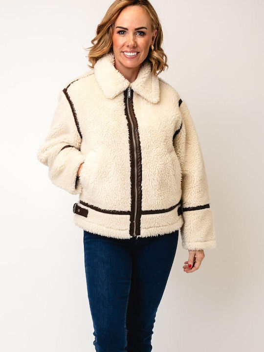 Short Women's Jacket for Winter Ecru