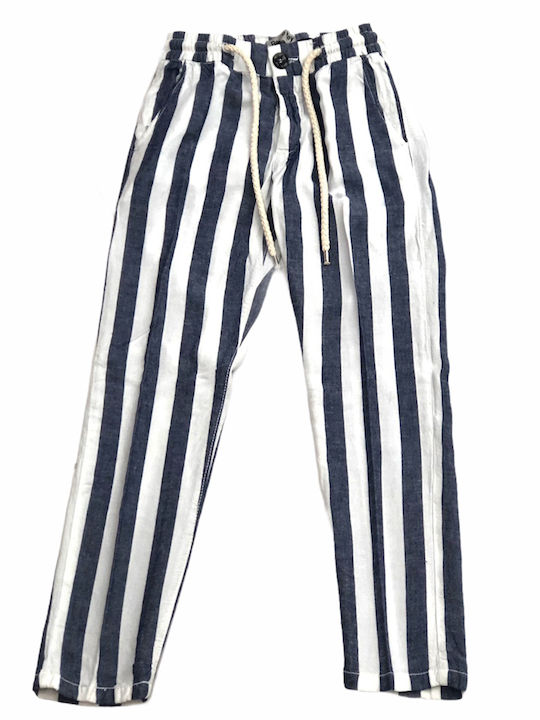 Pantaloni din Material Textil pentru Copii alb-albastru