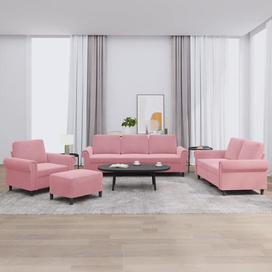 Living Room Furniture Set 3-Seater & 2-Seater & Armchair & Stool Pink
