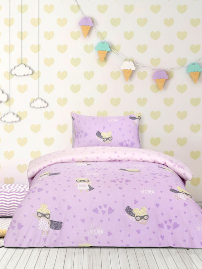 Kocoon Set Kinderbettbezug Einzel mit Kissenbezug Baumwolle Rosa 165x245cm