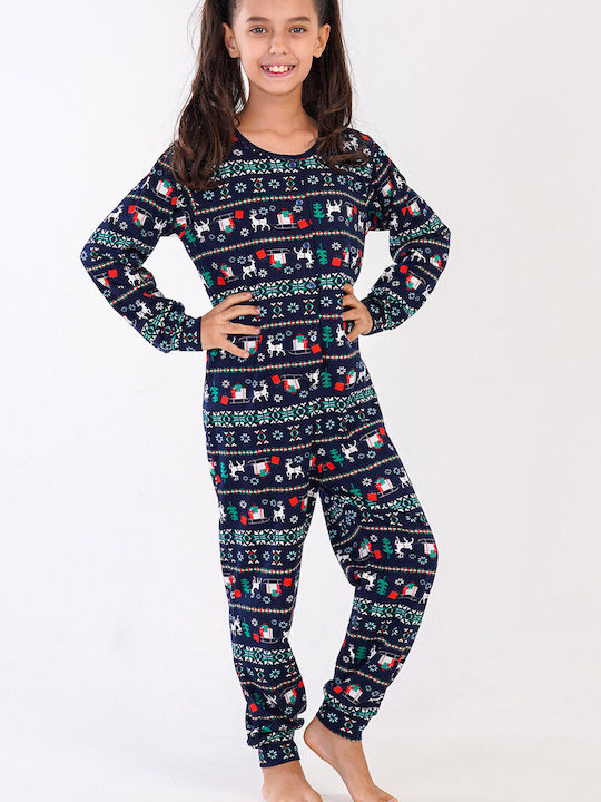Vienetta Secret Kids' One-piece Pajamas Winter Cotton Blue Marine